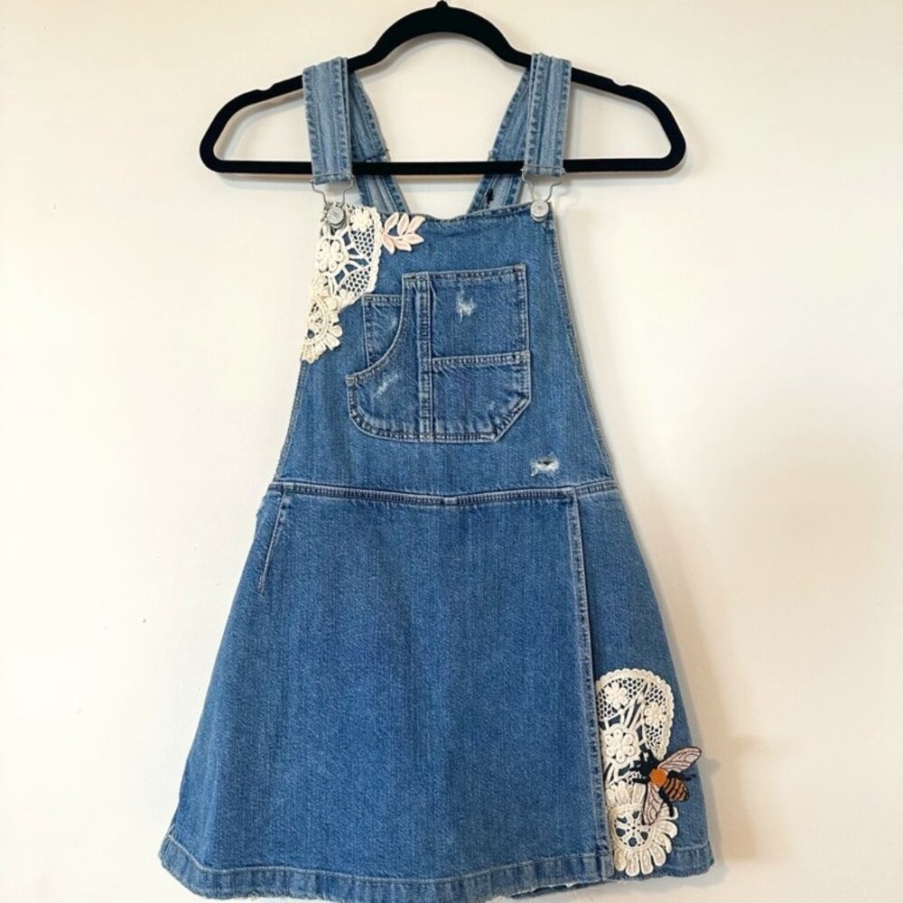 Zara, Embroidered Denim Short Skort Overalls, Size M